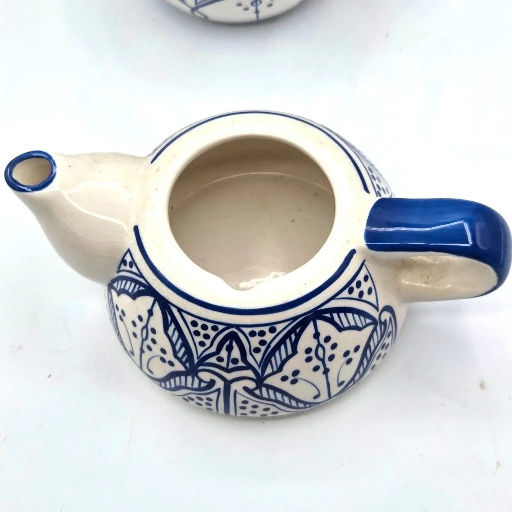 VINTAGE Moroccan Inspired TeaPot Tea For One 3 Piece Blue & White‎ - Thailand